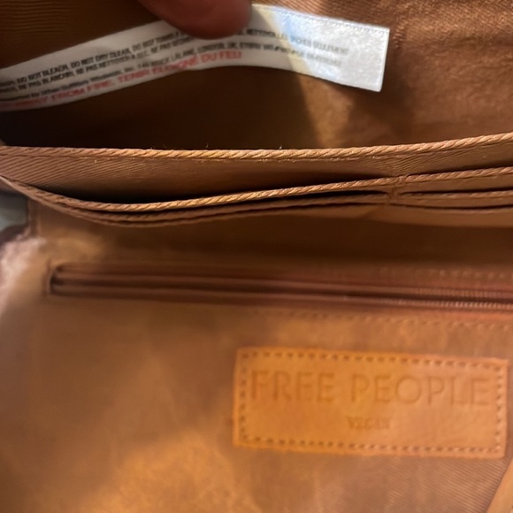 Free People Distressed Vegan Wristlet Wallet Caramel Color Soft OS - Picture 8 of 9